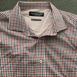 Nick Graham Navy Red Gingham Dress Shirt 17-17.5